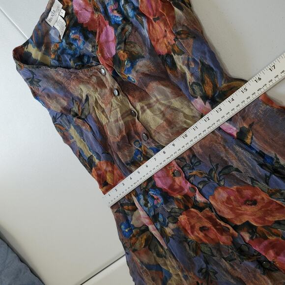 Fairy Grunge Y2k Whimsigoth Dress Womens 8 Dark Floral Button Front Lined Boho - Picture 12 of 14